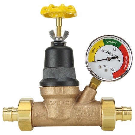 Apollo 3/4 in. Bronze Double Union PEX-A Barb Water Pressure Regulator with Gauge EPXPRV34WG